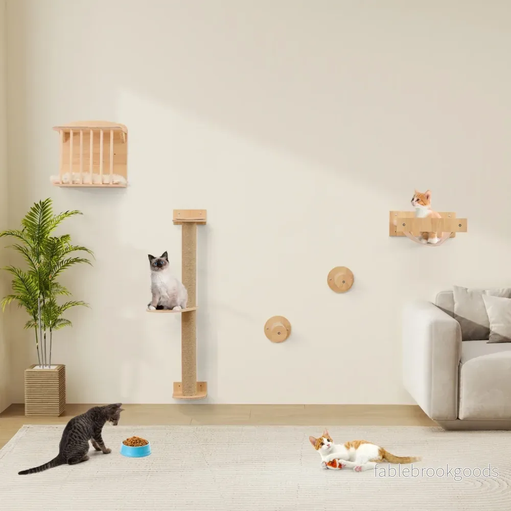 PCS Kattklättervägg – Klösträd med plattformar och sisalstolpar Katthem kattbädd – 5 – Natur - Bild 3