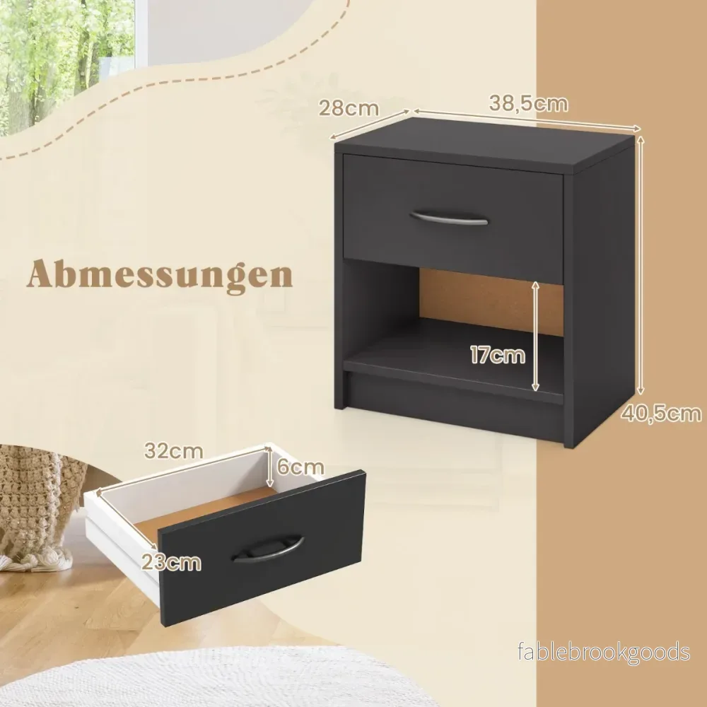Sängbord – med låda Litet sidobord öppet fack – 38,5 x 28 x 40,5 cm – Grå - Bild 2