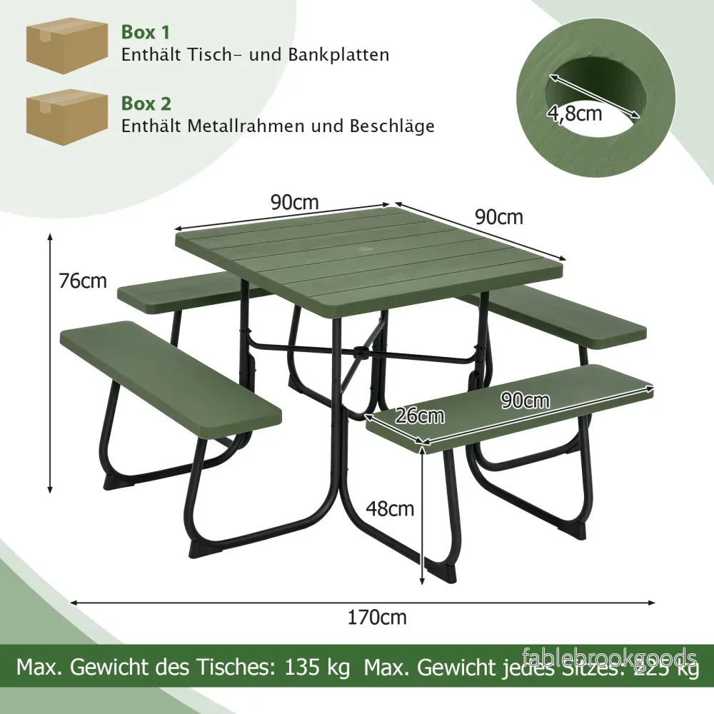 Rund – picknickbord med bänkar och parasollhål för personer, bärförmåga på kg, campingbord i – 4 8 900 . – Grön - Bild 2