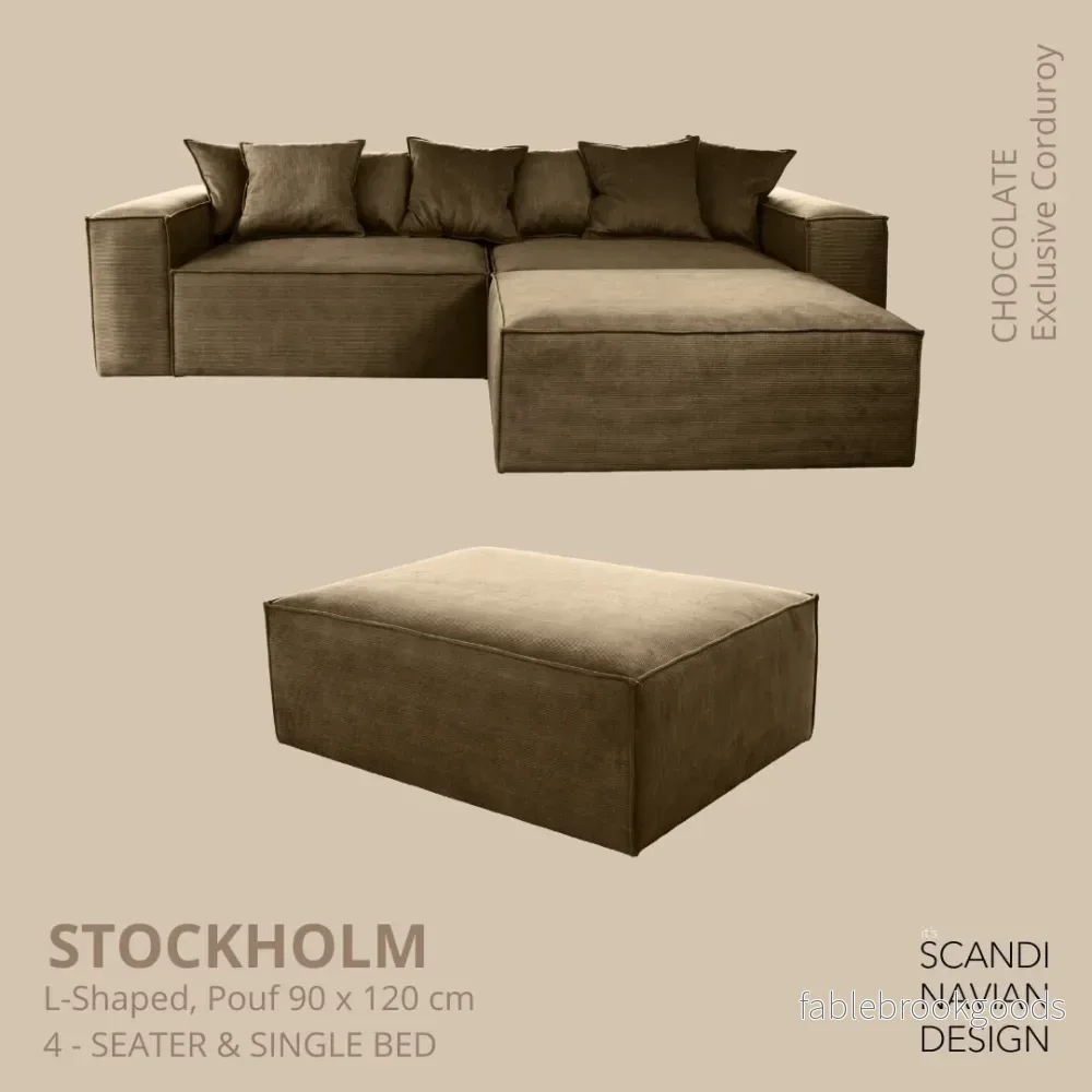 Stockholm L- Shaped sofa/single bed Exclusive Corduroy Chocolate removable & washable cover Stockholm L- Shaped sofa/single bed Exclusive Corduroy Chocolate removable & washable cover