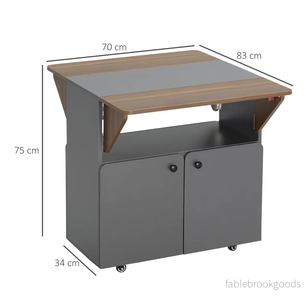Fällbart bord med förvaring, 4 hjul, ljusgrå/mörkbrun - Bild 3