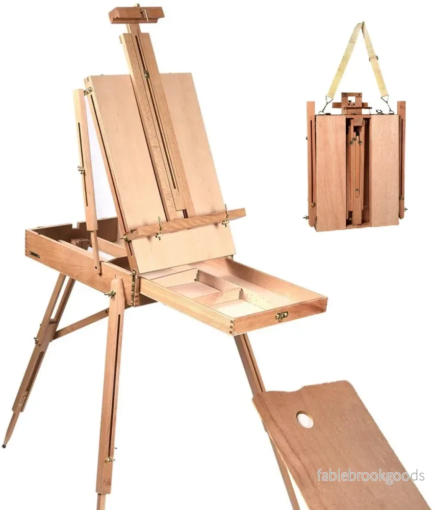 Staffli – med hylla och låda Konstnärsstafli Bokträ bärbar Naturlig – 71 x 114 x 183 cm – Natur - Bild 2