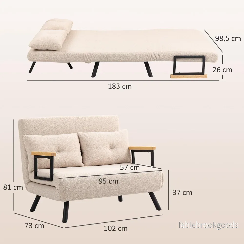 Konvertibel sammetsbäddsoffa med kuddar, beige - Bild 3