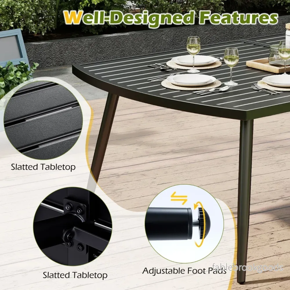 Gårdsbord – Utomhusmatbord För Personer Balkongbord Av Metall Med Parasollhål – 160 x 90 cm 6 4 cm – Svart - Bild 3