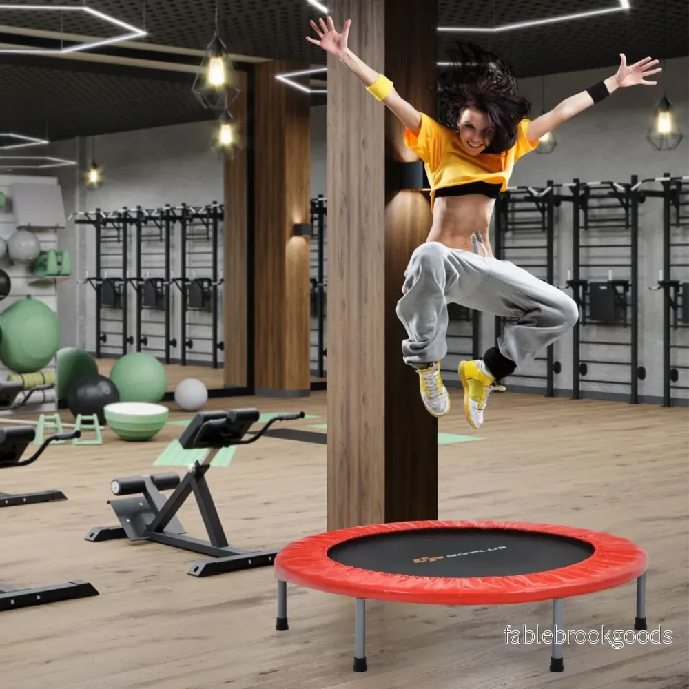 Vikbar – ministudsmatta med höjdjusterbart handtag Fitnessstudsmatta – Ø 101 cm – Röd - Bild 2