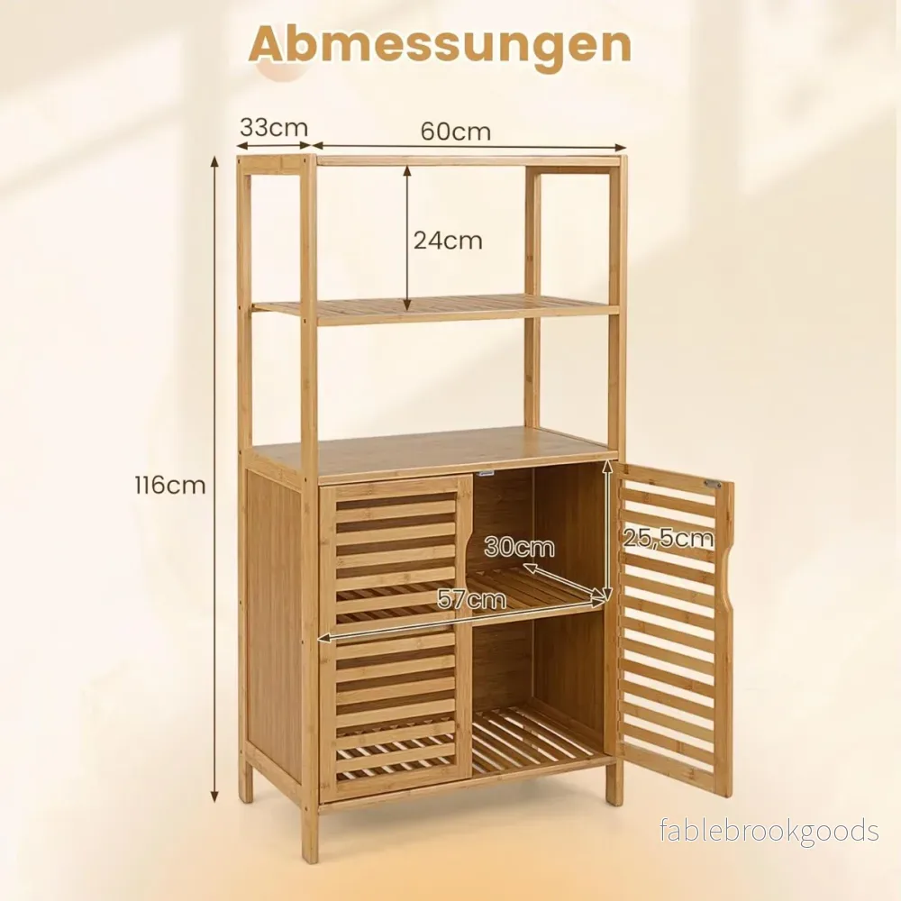 Bambu – bokhylla med dörrar vånings lameldörrskåp – 4 60 x 33 x 116 cm – Natur - Bild 2