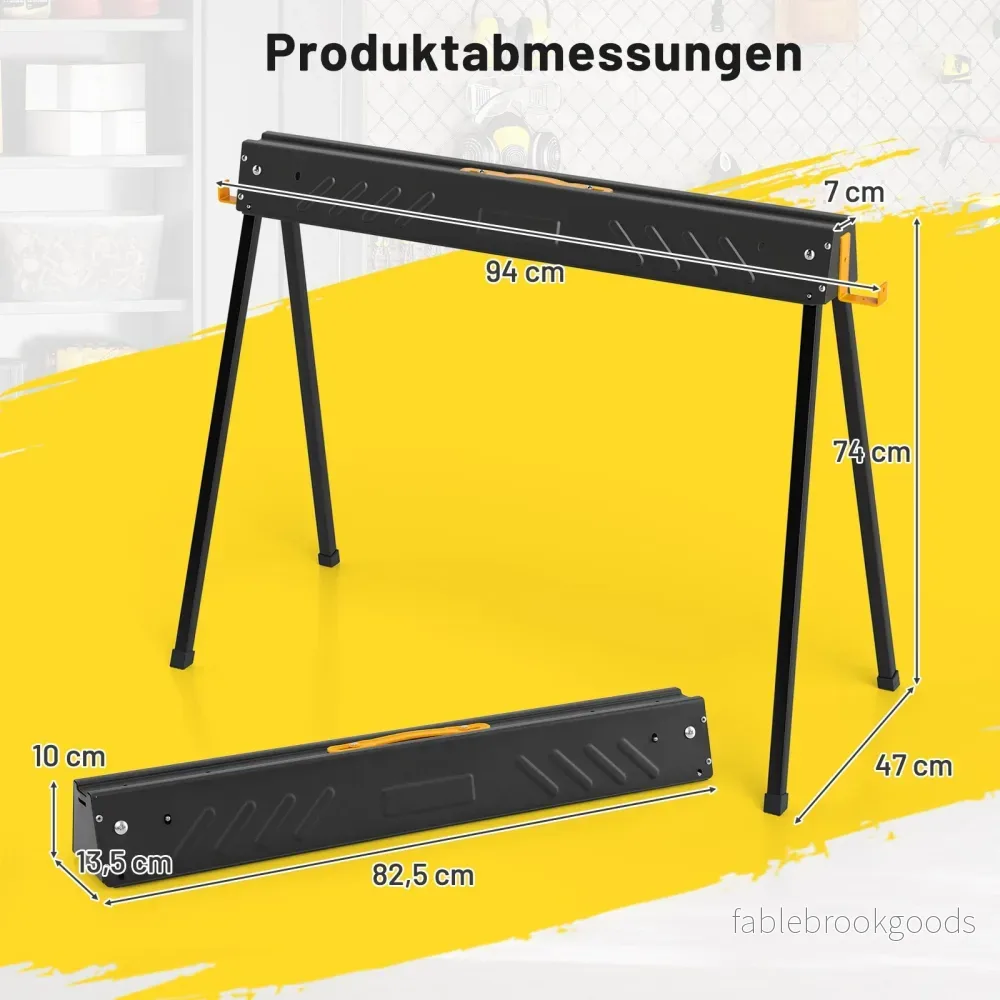 Arbetsbock – pack upp till belastningskapacitet Fällbara bockar Sågbock med stödstänger – 2 500 kg 2 x 4 94 x 47 x 74 cm – Svart - Bild 2