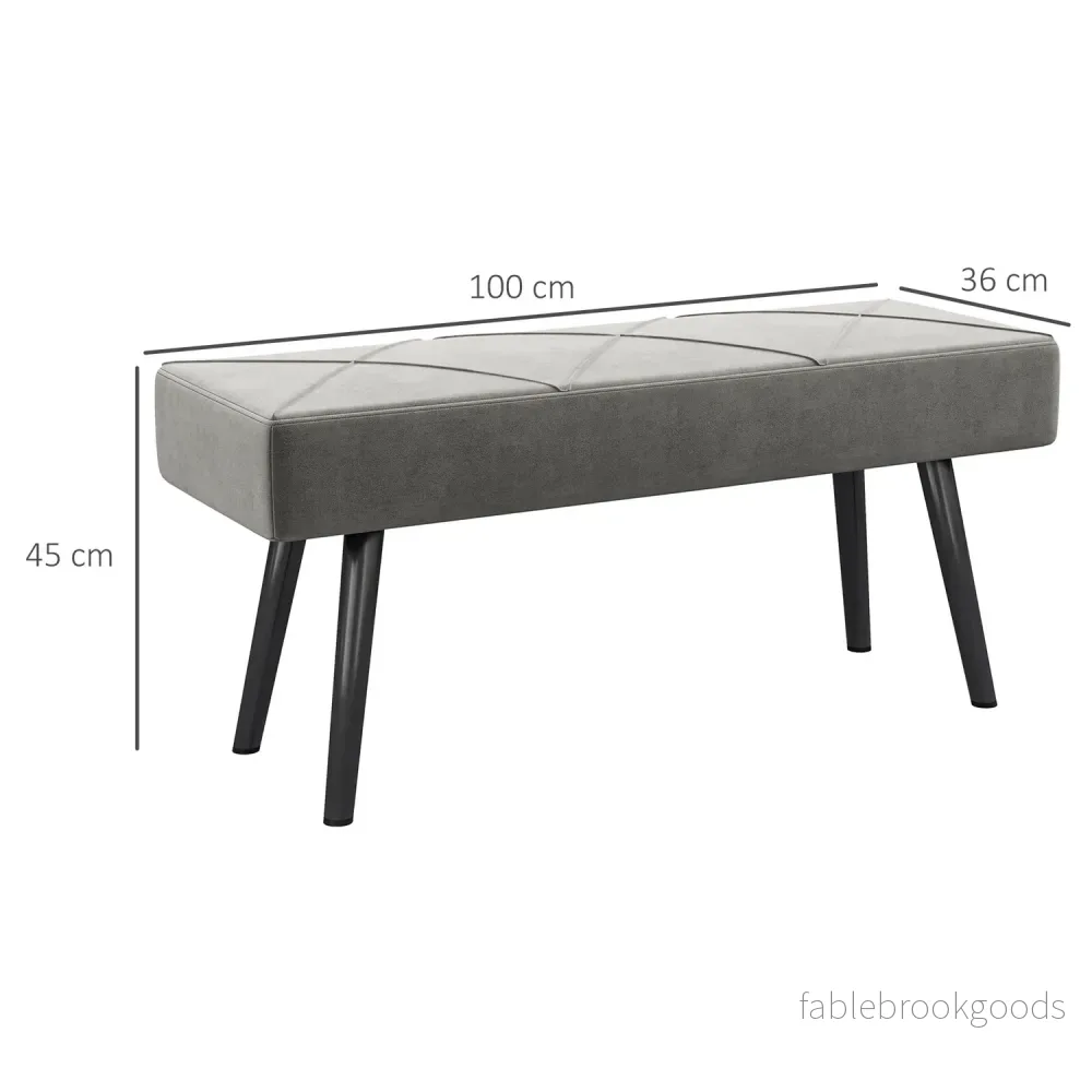 Sammetsklädd bänk – grå, 100x36x45 cm, 120 kg kapacitet - Bild 3