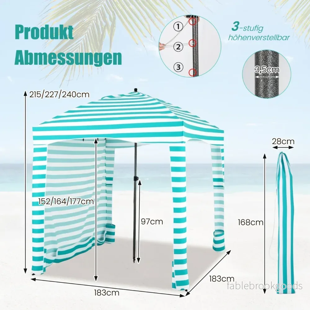 Solskydd – med avtagbar sidovägg och sandpåsar bärbart strandtält bärväska – 8 183 x 183 cm – Grön - Bild 2