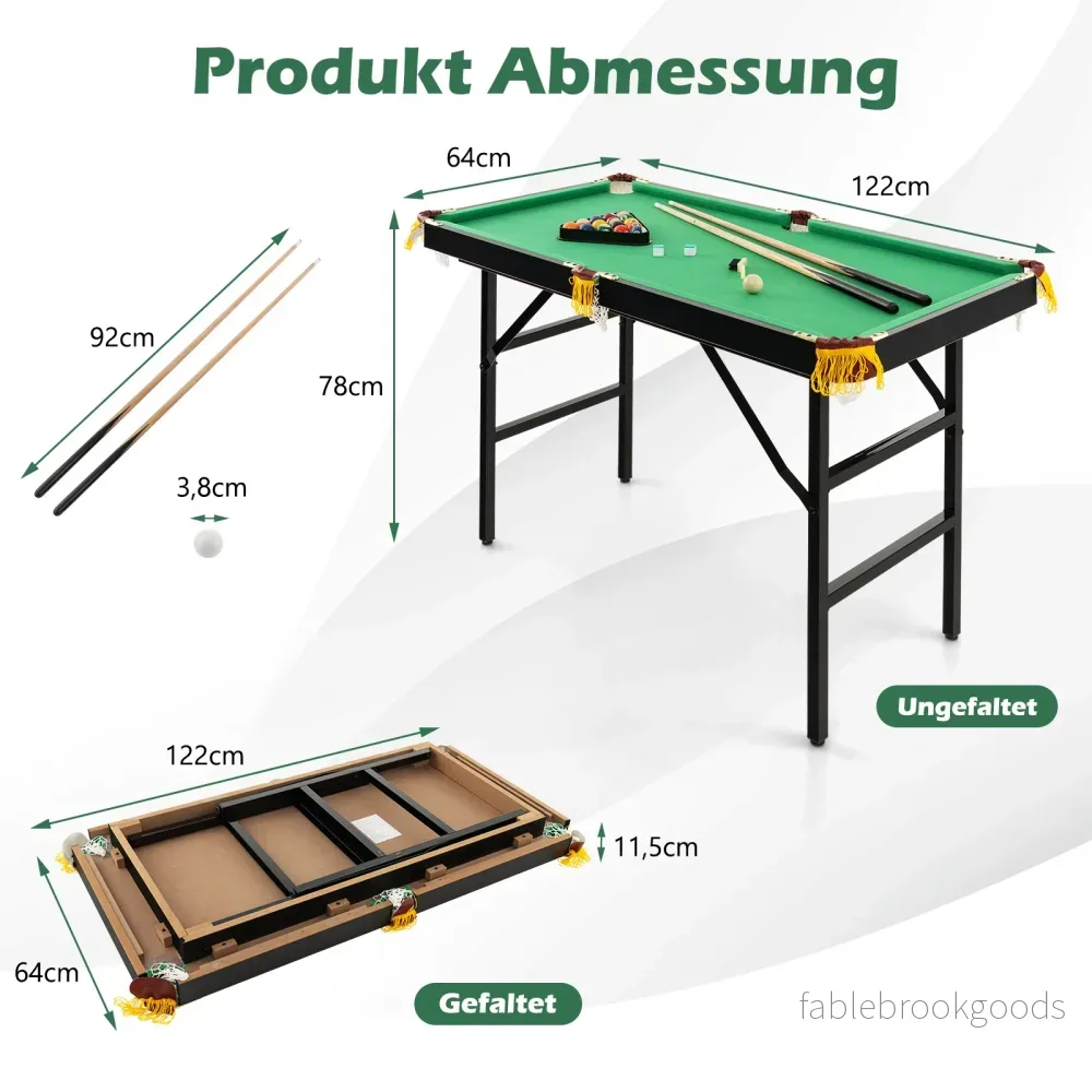Fällbart – biljardbord med tillbehörsset poolbord köer kritor triangel och borste – 2 2 122 x 64 x 78 cm – Grön - Bild 2