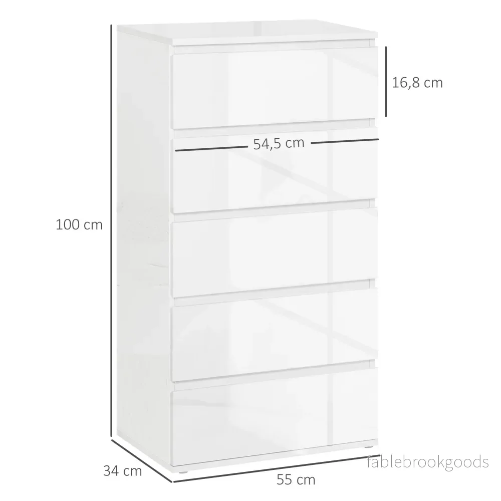 Vit byrå med 5 tippskyddande flikar, 55x34x100 cm - Bild 3