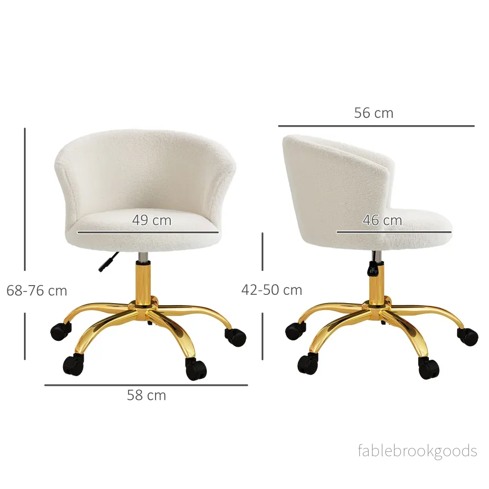 Ställbar kontorsstol, Teddy Fleece, 58x56x68-76 cm, Vit - Bild 3