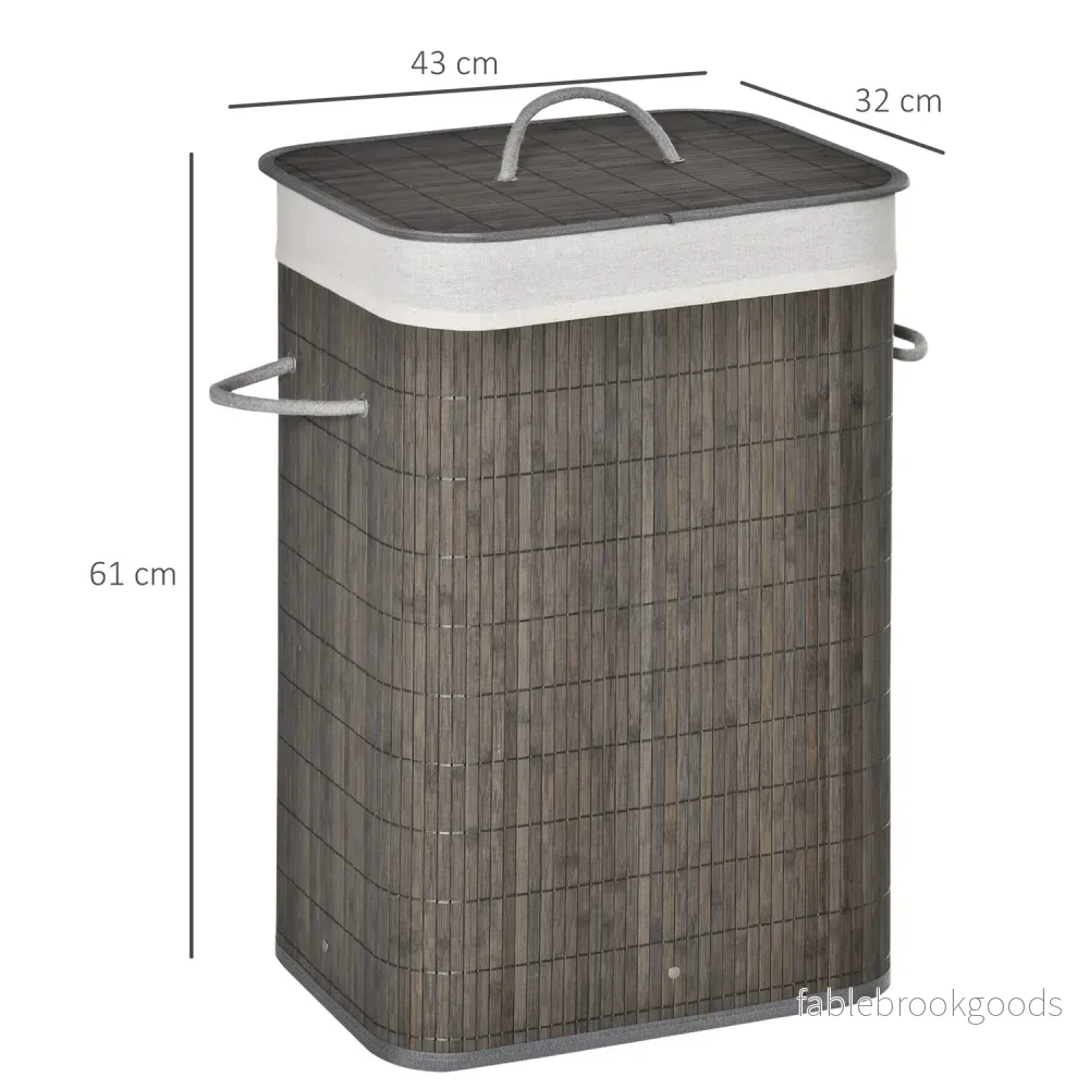 Smal 83L bambu tvättkorg med lock, avtagbar påse - Bild 3