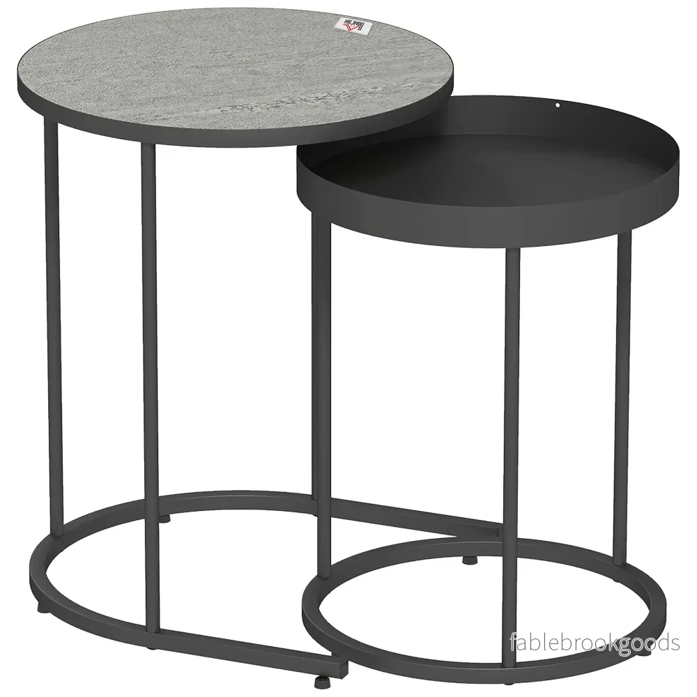 Soffbordsset med hopfällbara möbler, metallbricka, grå