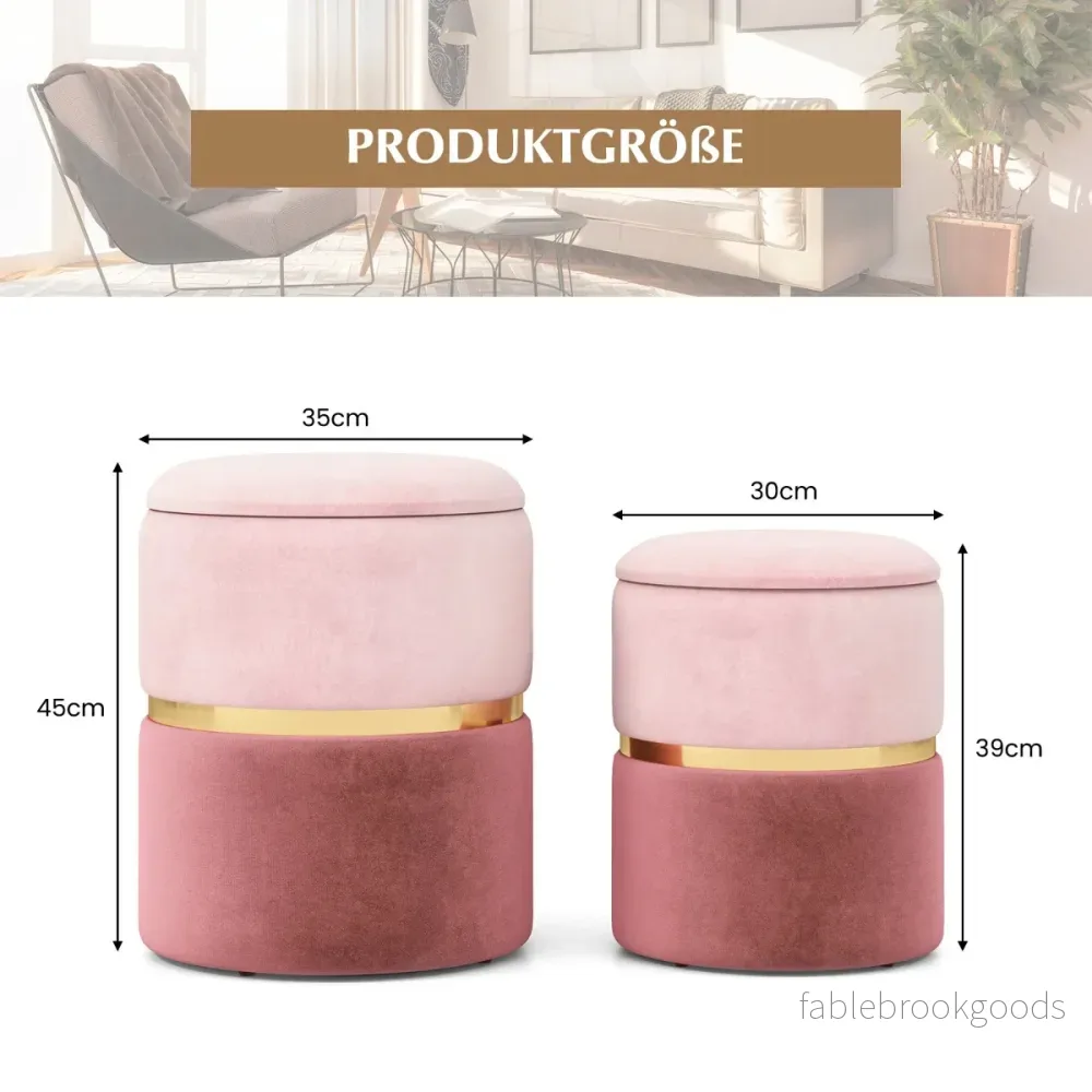 Set – med sammetspallar 32L + 21L förvaringsottomaner rund soffa sidopall – 2 – Rosa - Bild 3