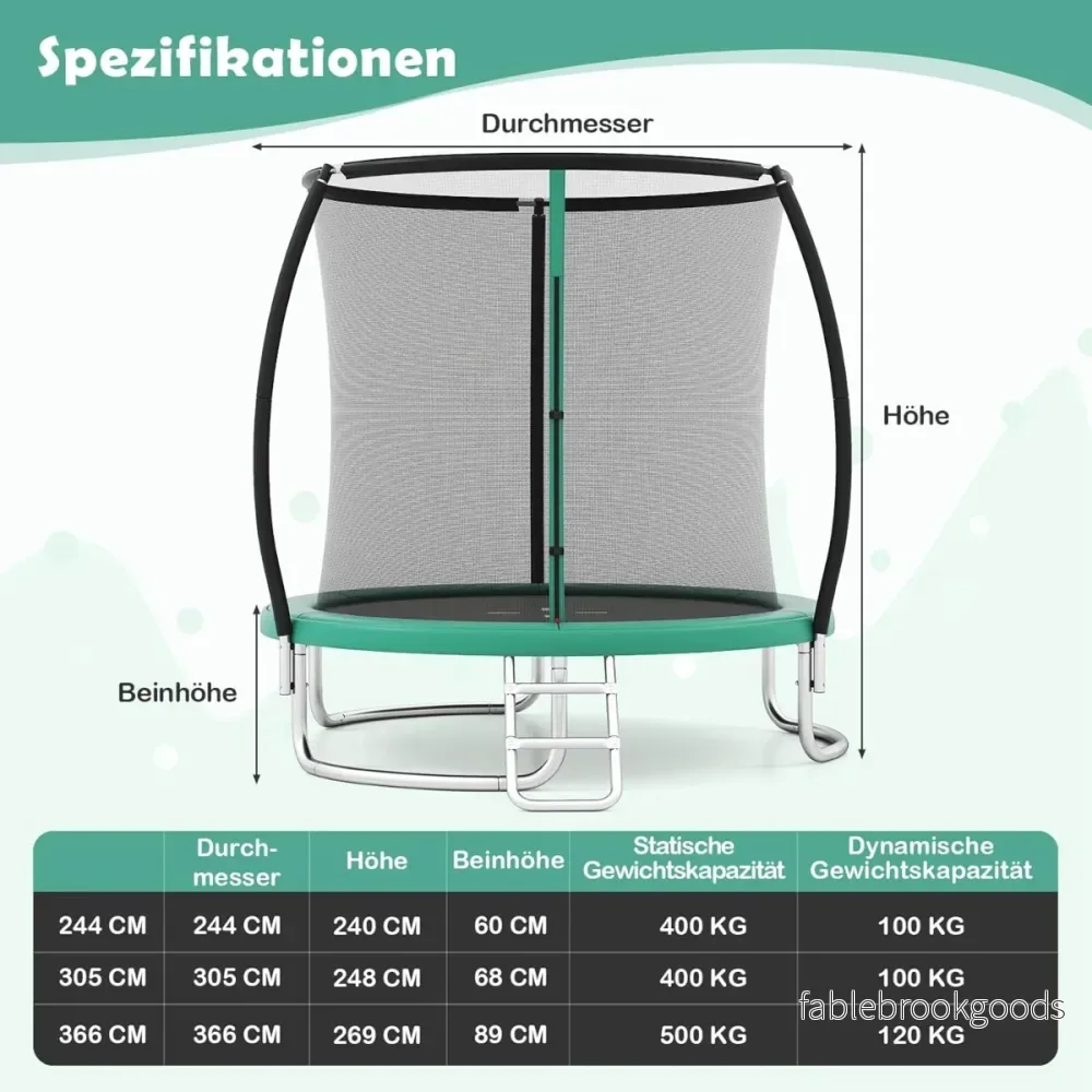 Trampolin – med stege och säkerhetsnät Rundt – Ø 244 cm – Grön - Bild 2