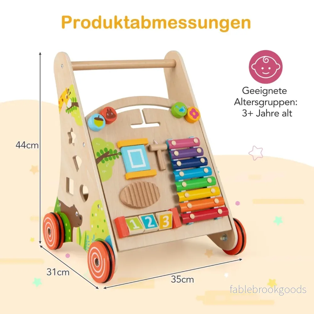 Gåvagn – i trä för babyer med handtag, förvaring och hjul att skjuta dra – Flerfärgad - Bild 2