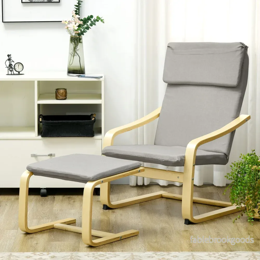 Loungestolar Set med pall - Linneöverdrag, ljusgrå - Bild 2