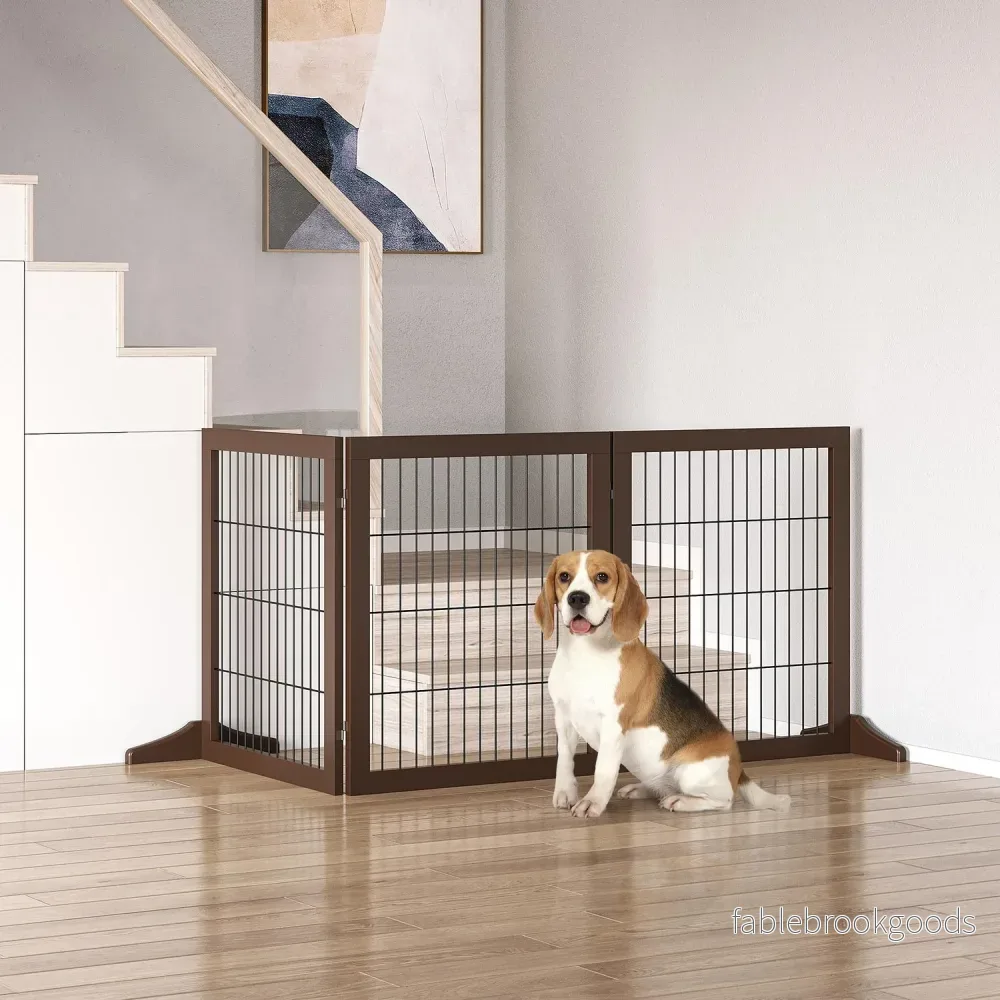 Fristående Pine Dog Gate Barrier, Brun, 185x36x71 cm - Bild 2
