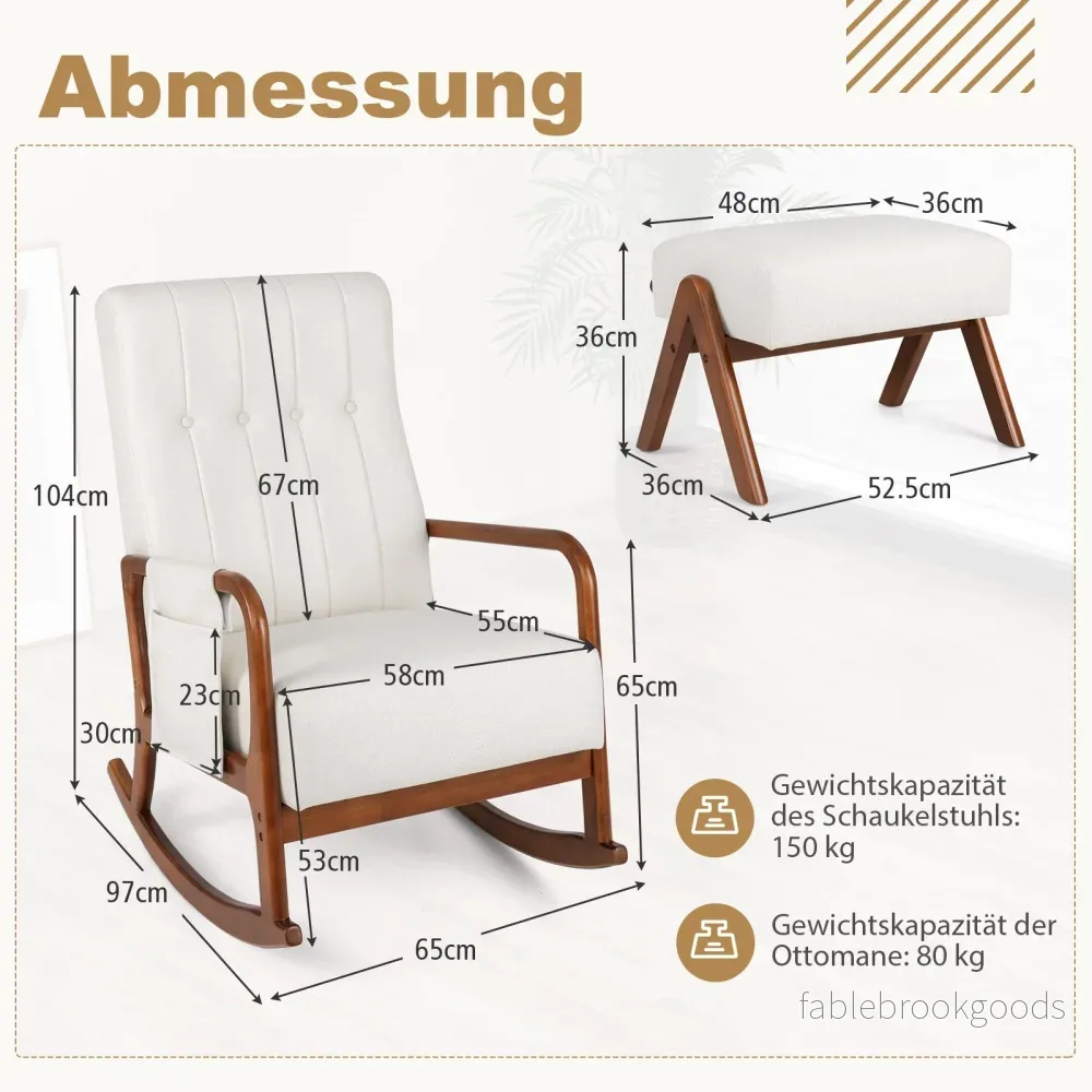 Gungstol – med ottoman Polstret ryggstöd och sidoficka – Beige - Bild 2