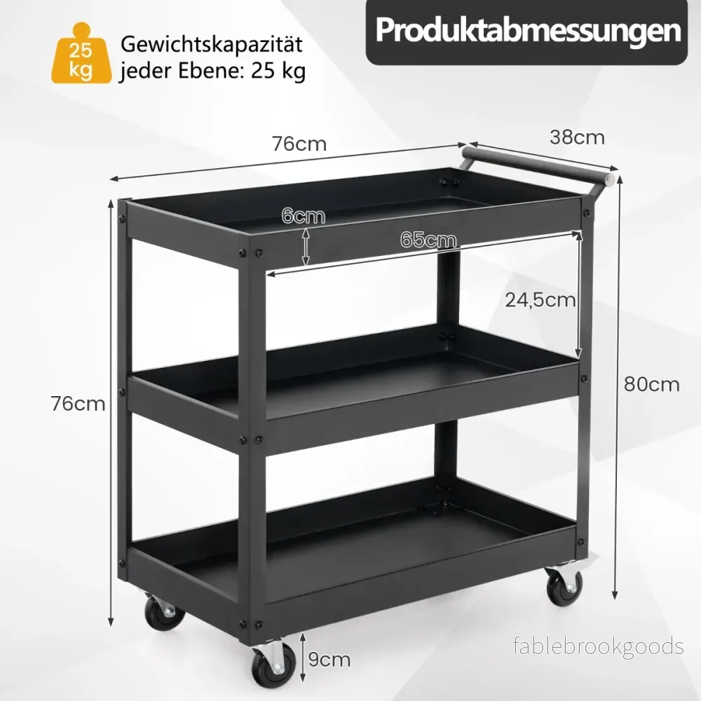 Metallvagn – med nivåer för förvaring och handtag köksvagn serveringsvagn allroundvagn – 3 – Svart - Bild 2
