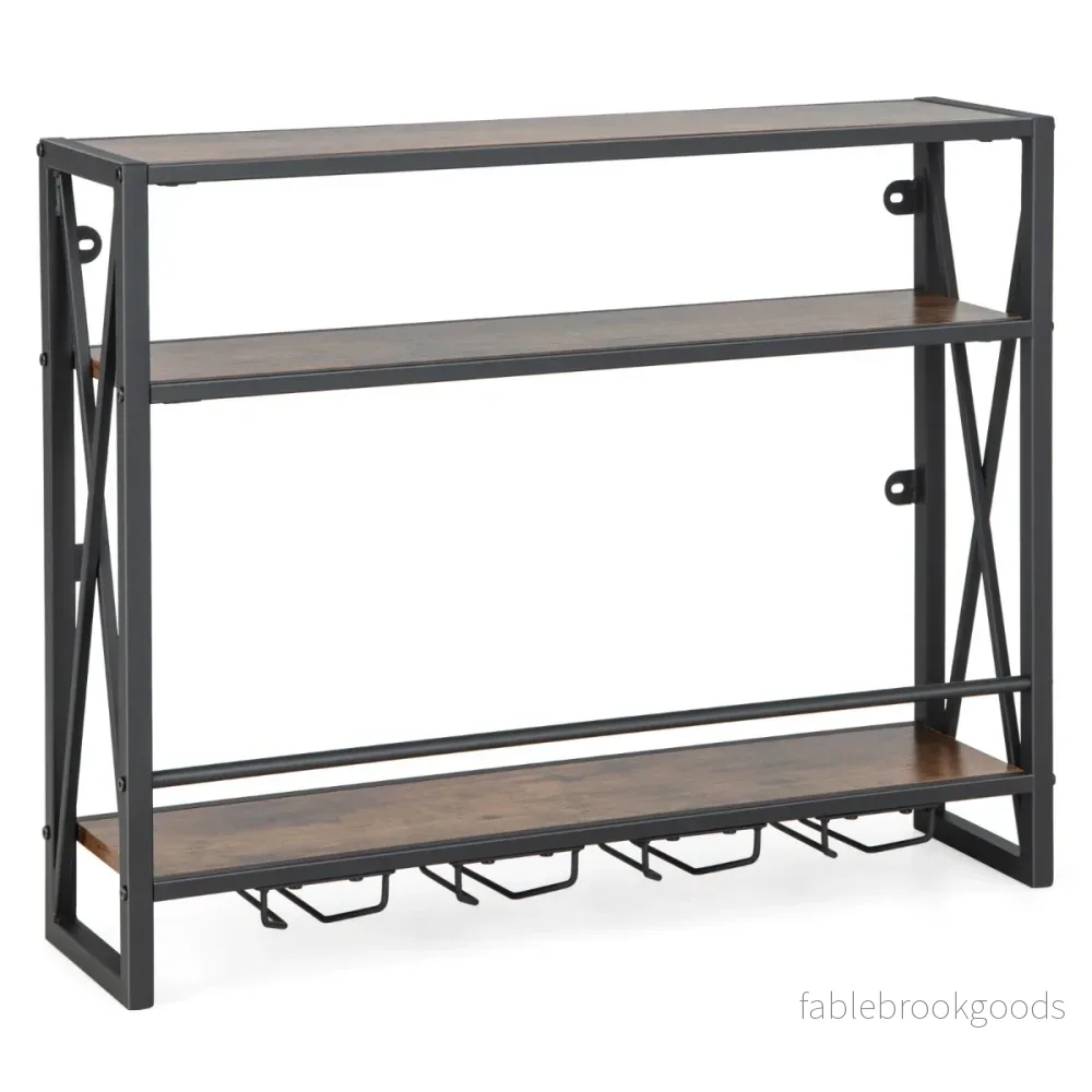 vånings – metallvägg vinställ med glashållare Industriell design – 3 – Rustik brun - Bild 3
