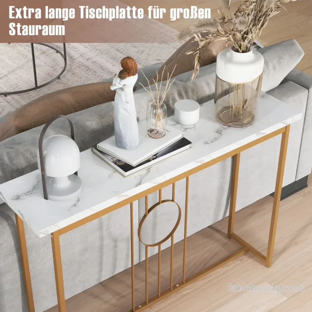 Konsolbord – i marmorlook med metallram och justerbara fotkuddar Smalt sidobord – Vit - Bild 2