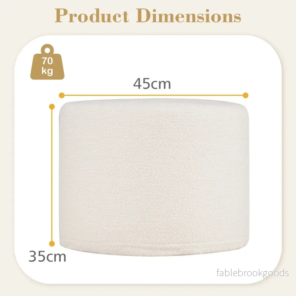 Rund – sittpouf cm, mjuk ottoman med skumgummifyllning och loopgarnstygg – 45 x 35 – Beige - Bild 2