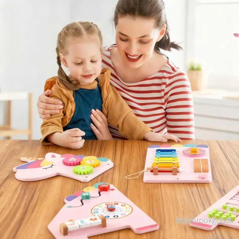 i – Enhörning aktivitetsvägg för tidig utveckling Busy Board panel småbarn Sensorisk bräda – 11 1 – Rosa - Bild 3