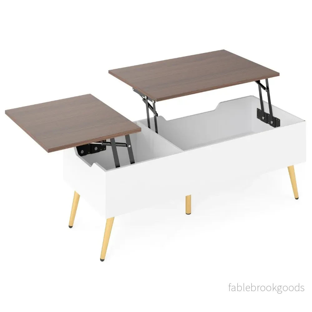 Höj – och sänkbart soffbord med lyftbar bordsskiva dolda förvaringsfack sidobord – 2 – Valnöt