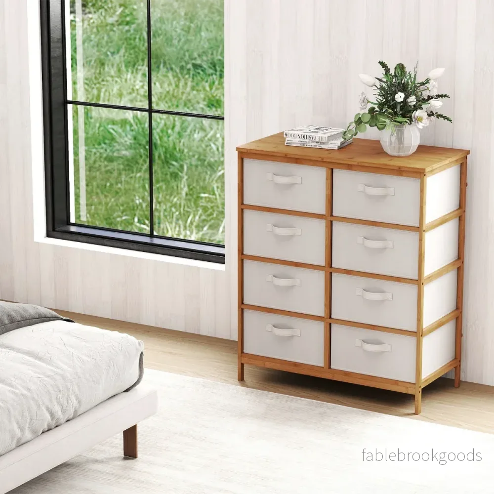 Byrå – med avtagbara tyglådor och bamburam Lådskåp – 8 – Beige - Bild 3