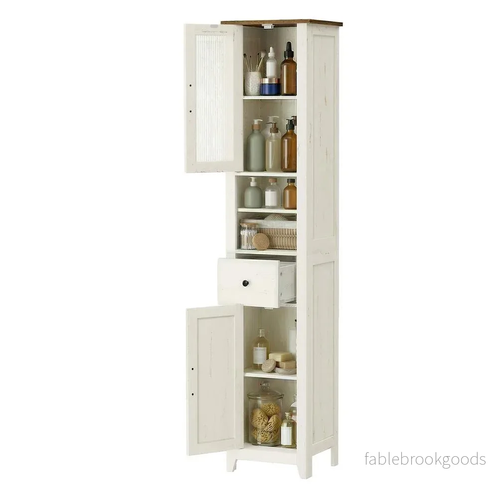 Badkamerkast – Landelijke Stijl – Smal – 171 cm Hoog – Witbruin Badkamerkast – Landelijke Stijl – Smal – 171 cm Hoog – Witbruin