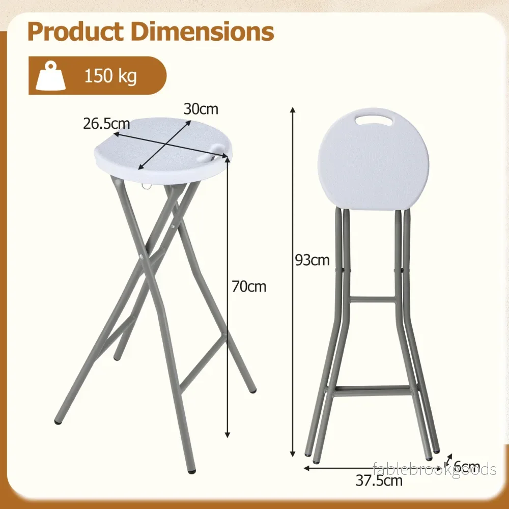 Hopfällbar – barstol med HDPE‑sits och inbyggt bärhandtag, max belastning – 150 kg - Bild 2