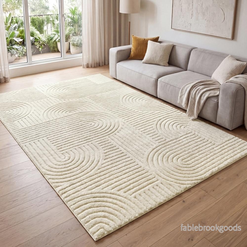 Vloerkleed - 290 x 200 cm - 3D Geometrisch Patroon - Wasbaar - Crèmewit - Bild 3