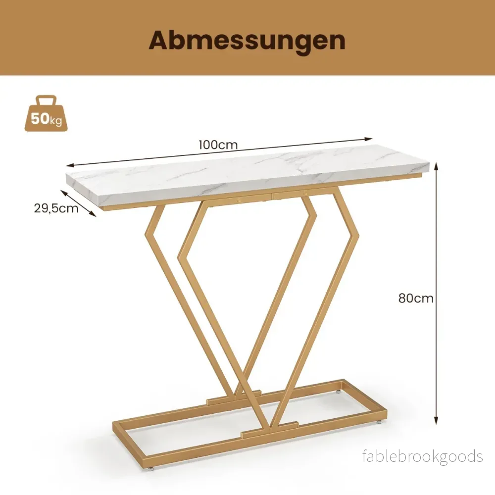 Konsolbord – entrébord smalt hallbord med sidobord i marmorlook för vardagsrum – 100 x 29,5 x 80 cm – Vit - Bild 2