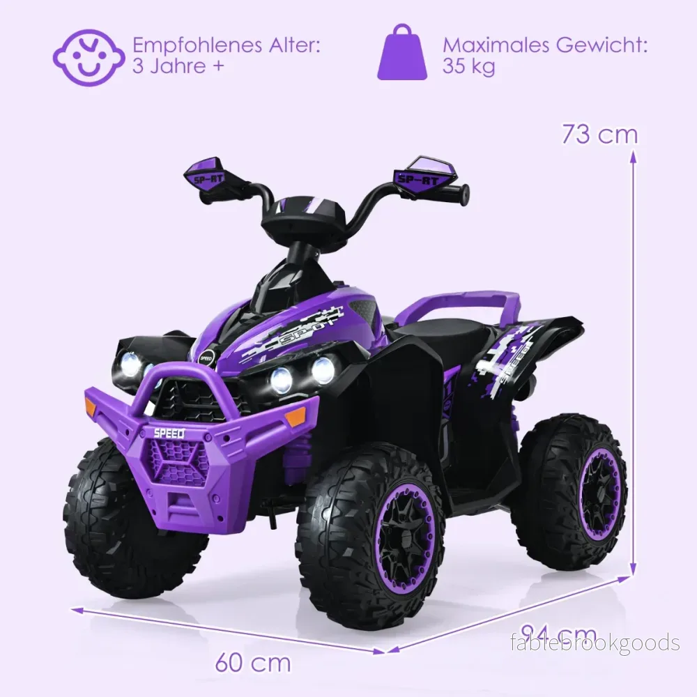 12V – Electric Kids Quad med musikhorn och LED strålkastare – Lila - Bild 3