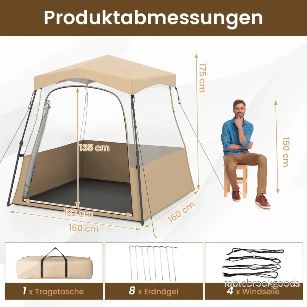 Genomskinligt – pop up sporttält, transparent campingtält, utomhus allvädersskydd med bärväska, – 160 x 160 x 176 cm – Brun - Bild 2