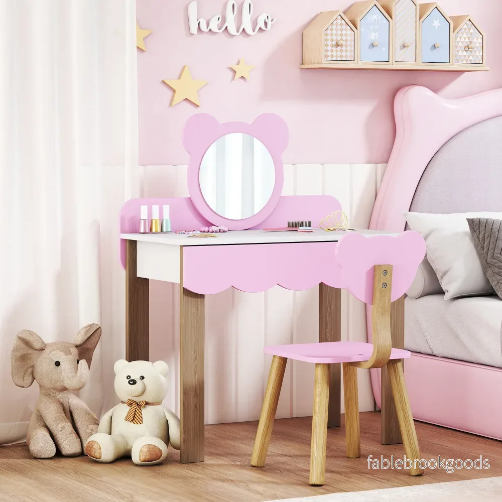 Barnsängkläder med pall, björnspegel, rosa MDF - Bild 2