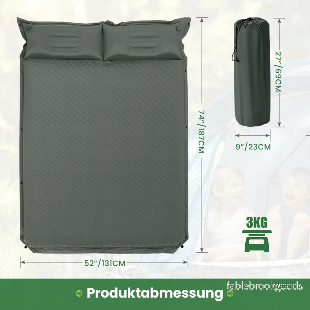 Självuppblåsande – campingmatta Bekväm liggunderlag utomhus – 186 x 130 x 4 cm – Grön - Bild 2