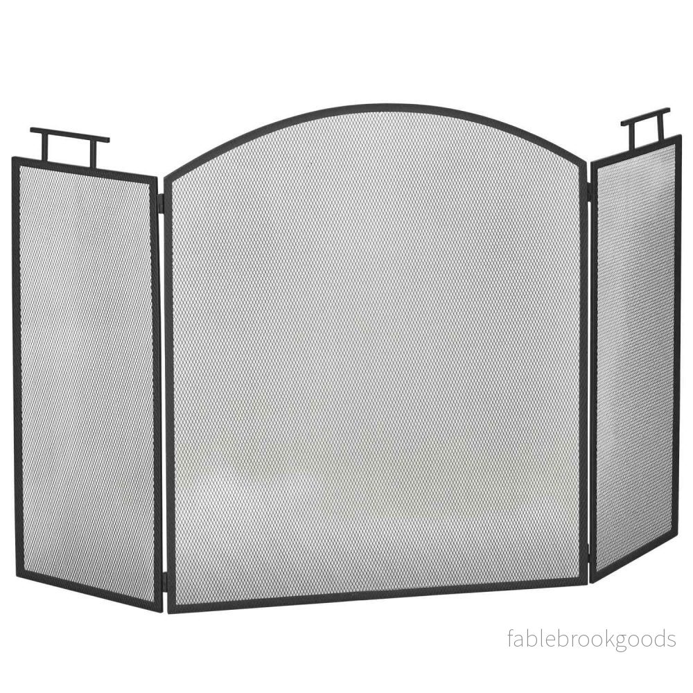 Öppen spisskärm, hopfällbar metallgnistskydd, svart, 110x24x76,5 cm