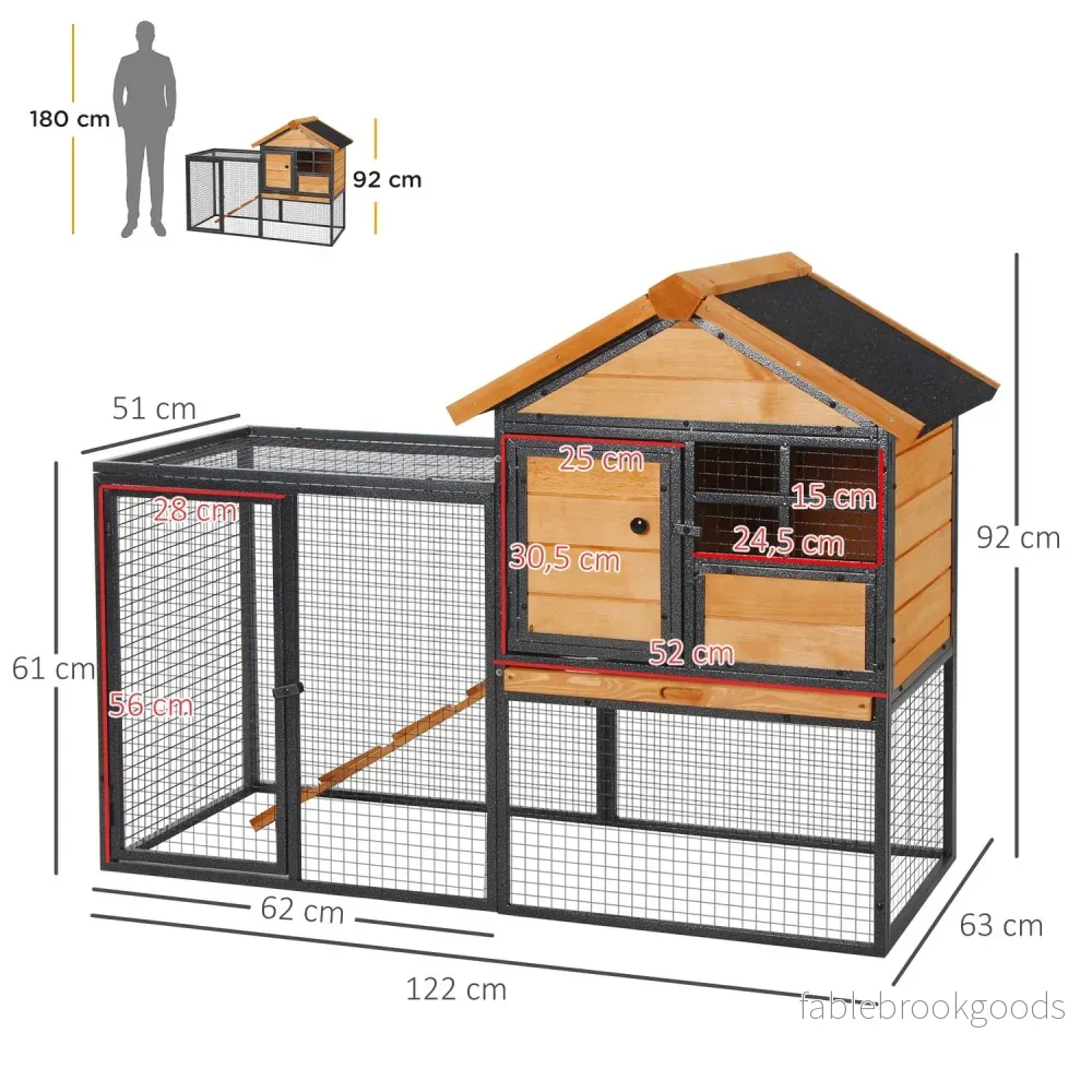 Utomhus upphöjd kaninbur, låsbar dörr, trä-metall, 122 cm - Bild 3