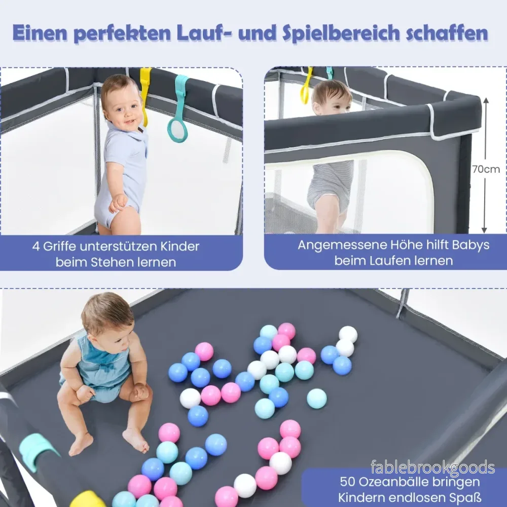 Fyrkantig – babylekhage Stort lekstaket – 124 x 124 cm – Mörkgrå - Bild 2
