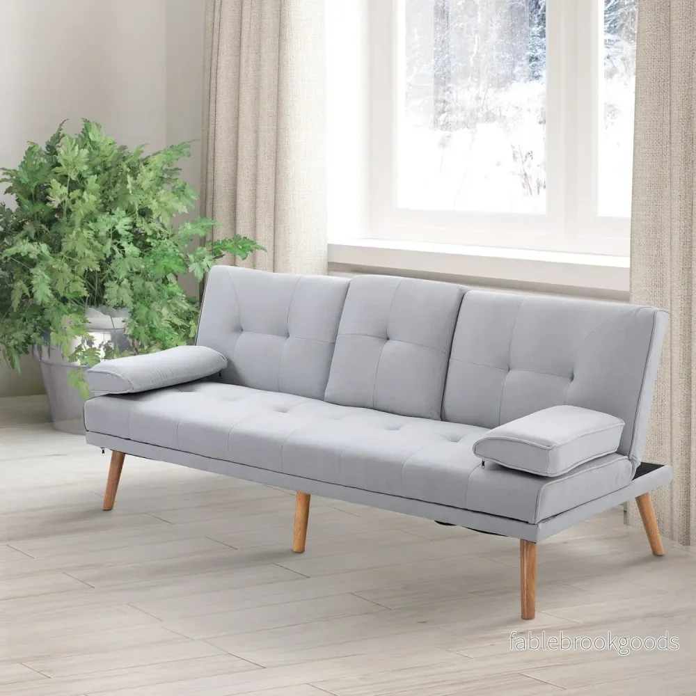 Ljusgrå bäddsoffa i linne, 3-sits, 181x77x72 cm - Bild 2