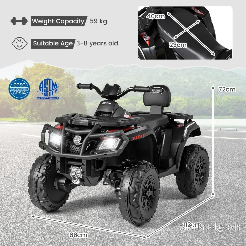 Barn – ATV 24V sitsig hjulig fyrhjuling Elfordon med motorer Mjuk start och fjädring LED lampor Musik – 2 4 4 – Svart - Bild 2