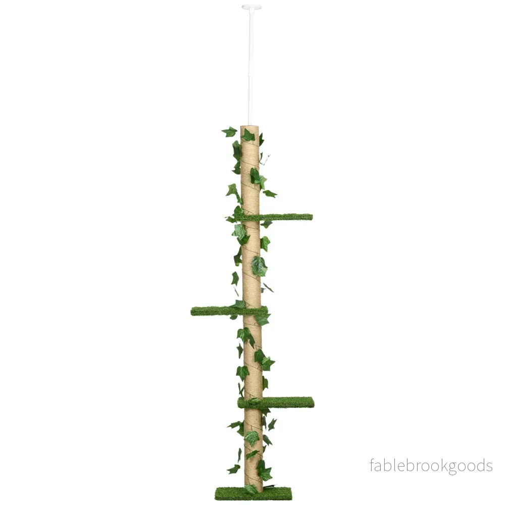 Justerbar jute kattträd, takhöjd 202-242 cm, grön/gul Justerbar jute kattträd, takhöjd 202-242 cm, grön/gul