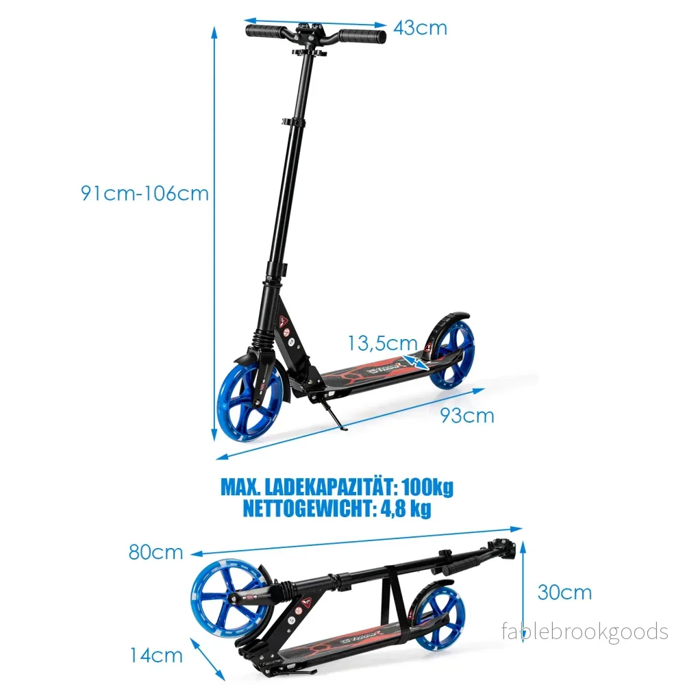 Kick – Scooter för barn LED Light Höjdjusterbar Svart + – 93 x 43 x 91-106 cm – Blå - Bild 2