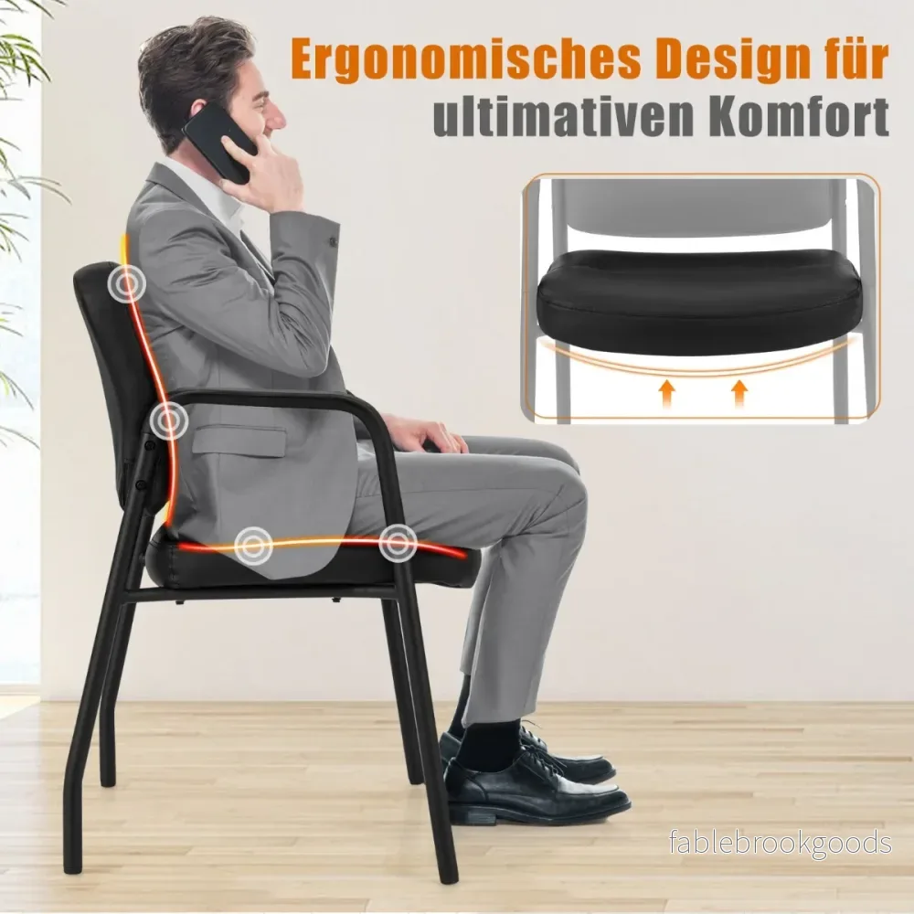 Konferensstolar – Set med vadderade besöksstolar armstöd och metallram – 2 58 x 56 x 81 cm – Svart - Bild 3