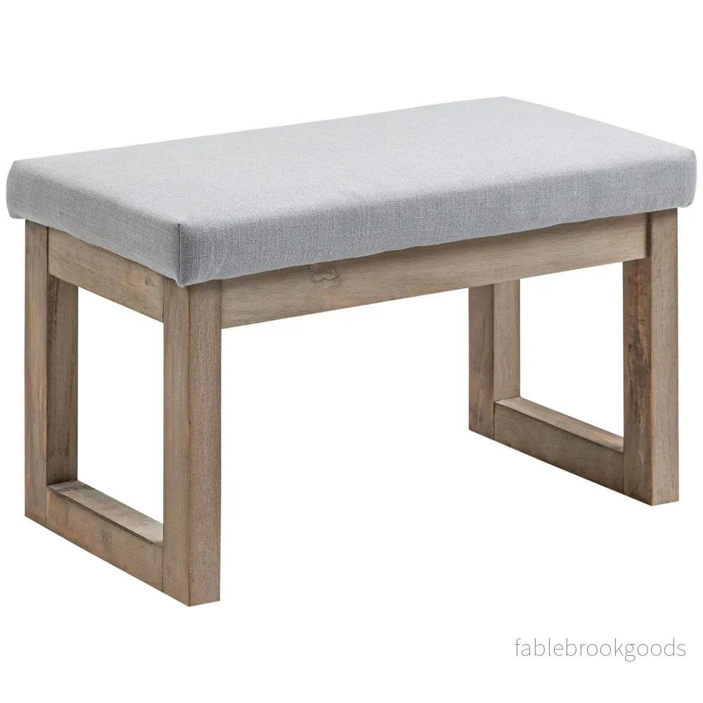 Grå fotpall i linnelook med träben – 68x38x42 cm