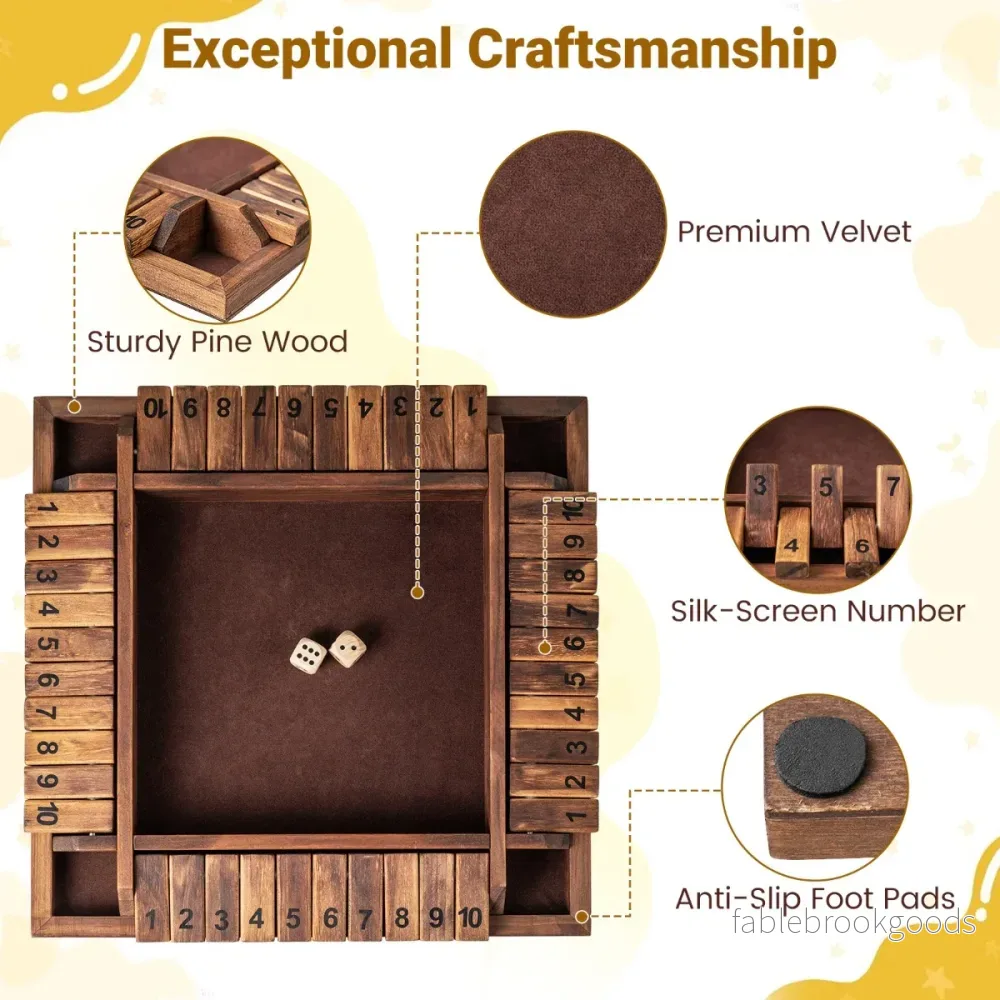 Shut – The Box spel för med tärningar och robust – 2-4 2 – Brun - Bild 3