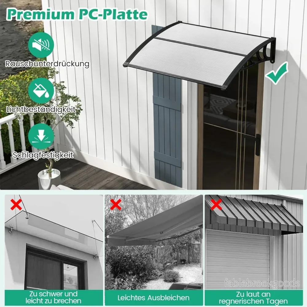 Baldakin – för ytterdörr av aluminium och polykarbonat – 150 x 100 cm 150 x 100 x 28 cm – Grå - Bild 2